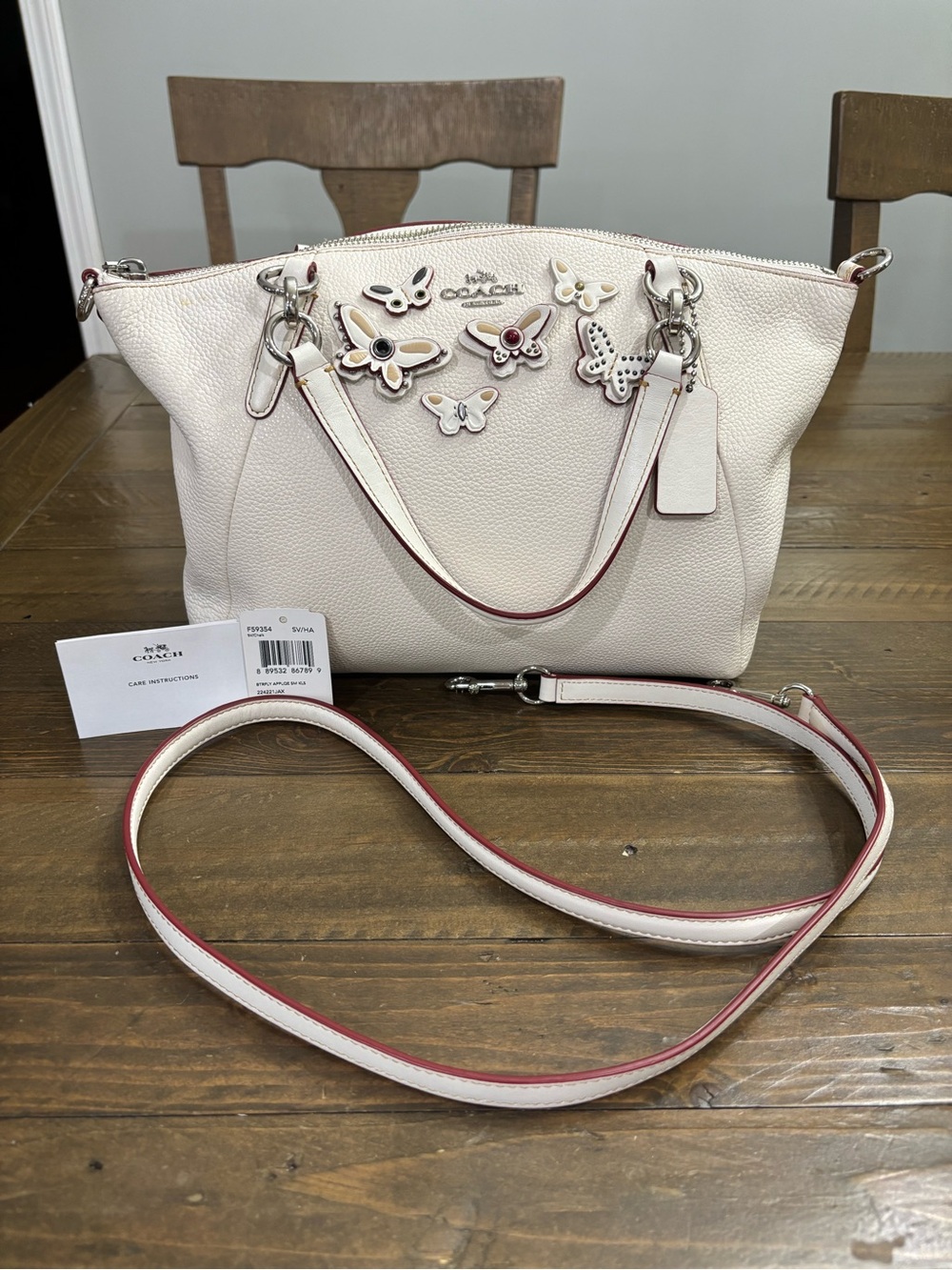 Coach Small Kelsey Satchel in Cream with Butterfly Applique